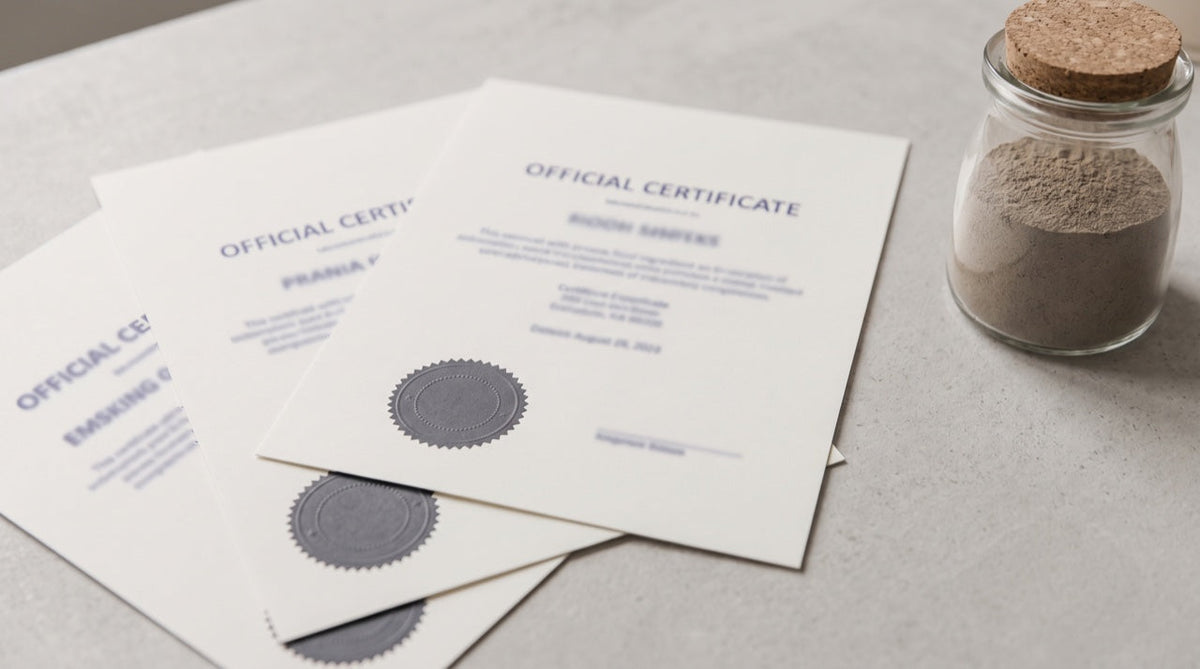 Certificats de conformité et échantillon de collagène en poudre